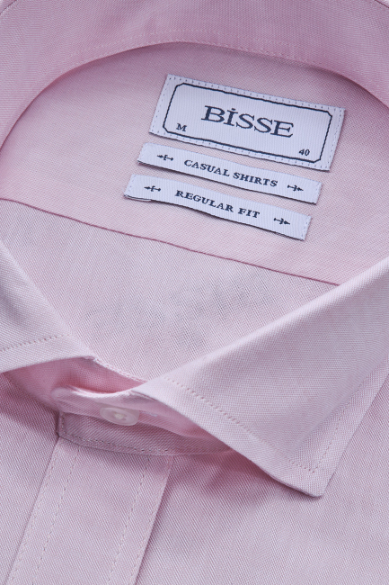Regular Fit Yaka Düğmeli Pembe Pamuk Erkek Gömlek - 3
