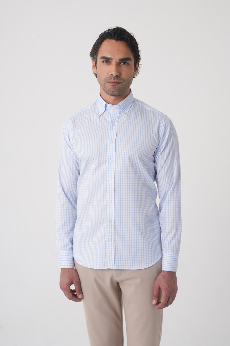 Regular Fit Yaka Pamuk Mavi Erkek Gömlek