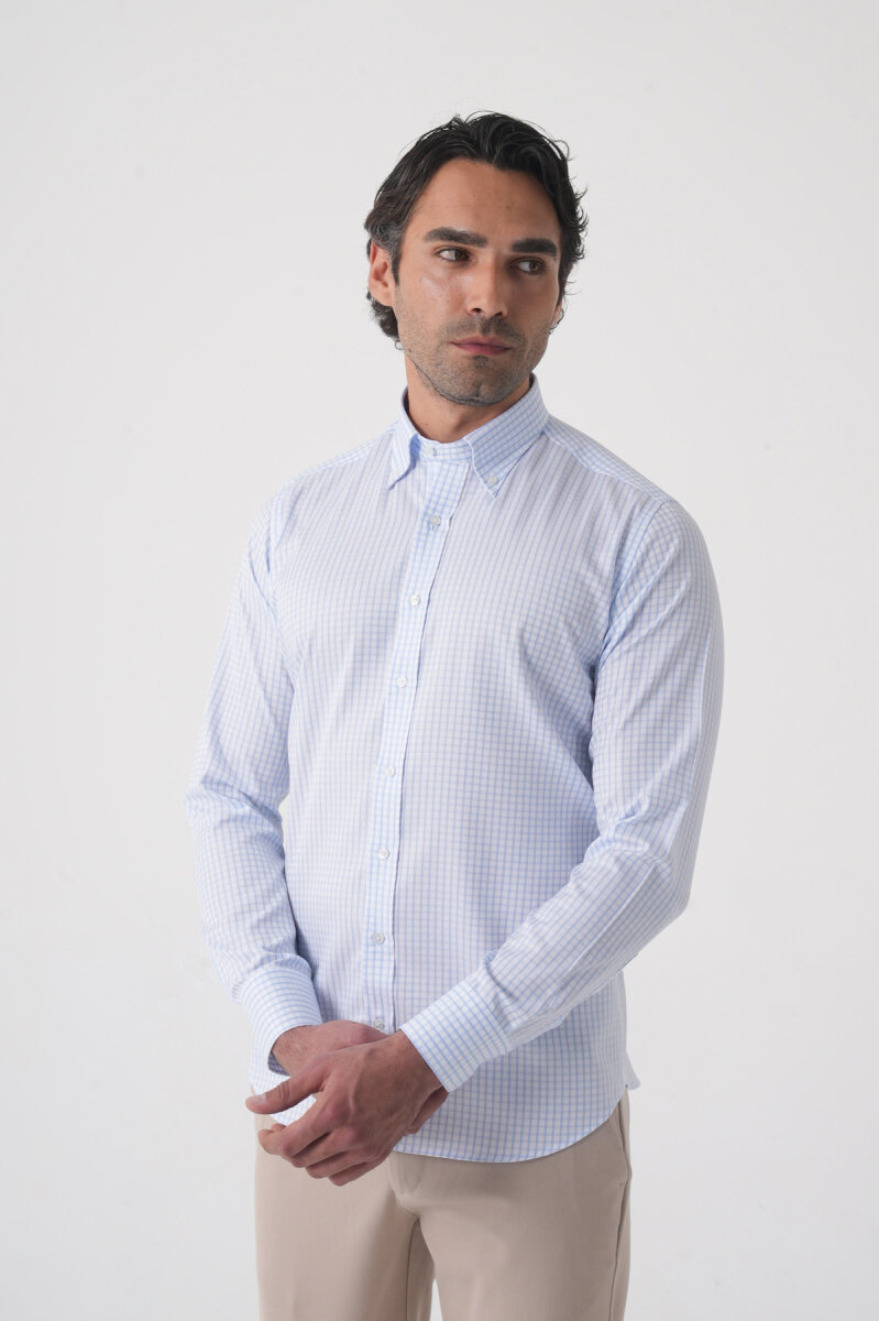 Regular Fit Yaka Pamuk Mavi Erkek Gömlek (1)