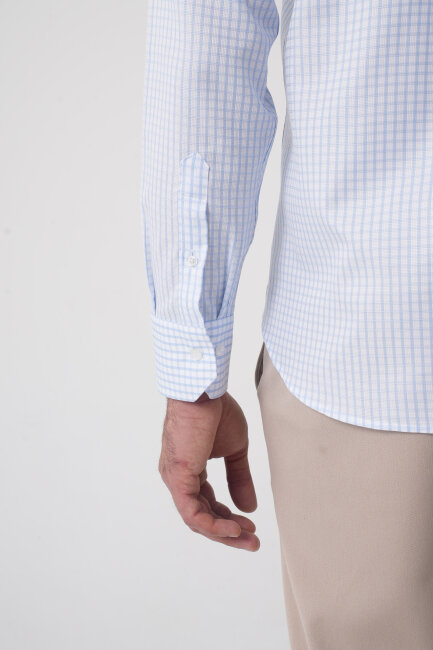 Regular Fit Yaka Pamuk Mavi Erkek Gömlek - 6