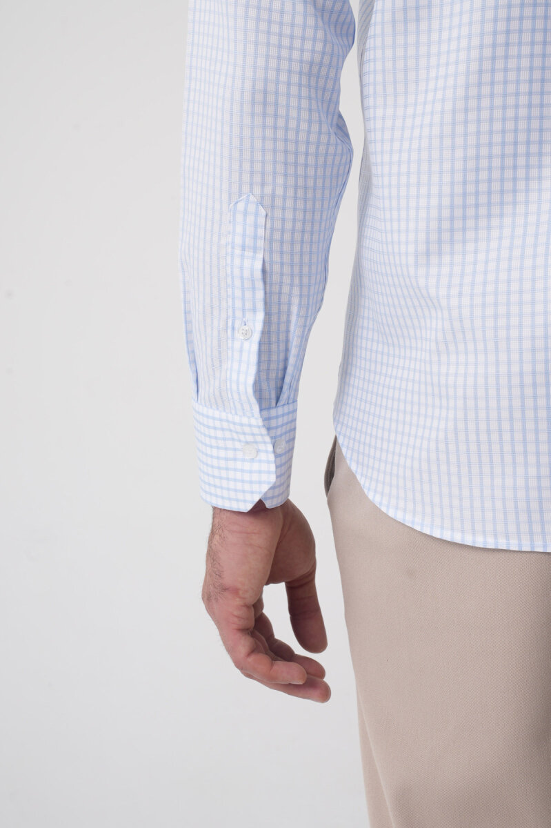 Regular Fit Yaka Pamuk Mavi Erkek Gömlek - 6