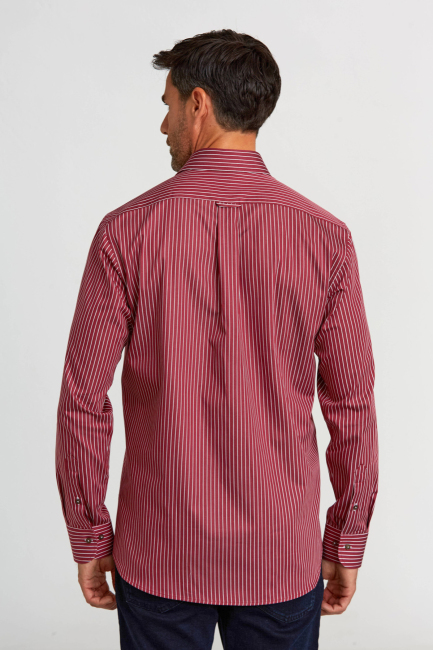 Regular Fit Yarım İtalyan Yaka İnce Çizgili Bordo Erkek Gömlek - 2