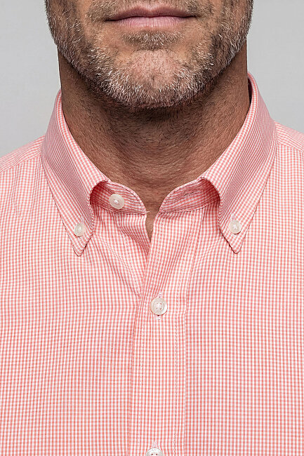 Regular Fit Yazlık Kareli Pamuk Turuncu Erkek Gömlek - 3