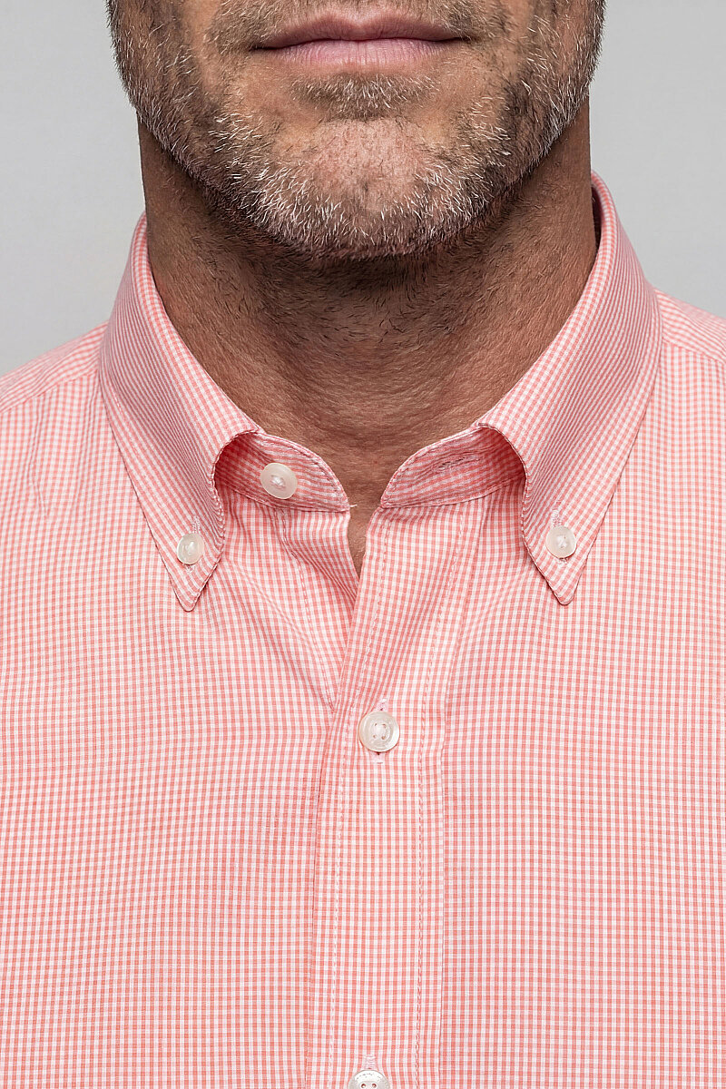 Regular Fit Yazlık Kareli Pamuk Turuncu Erkek Gömlek - 3