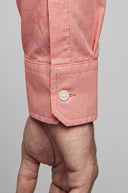 Regular Fit Yazlık Kareli Pamuk Turuncu Erkek Gömlek - 5