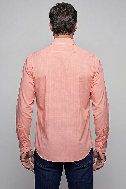 Regular Fit Yazlık Kareli Pamuk Turuncu Erkek Gömlek - 2