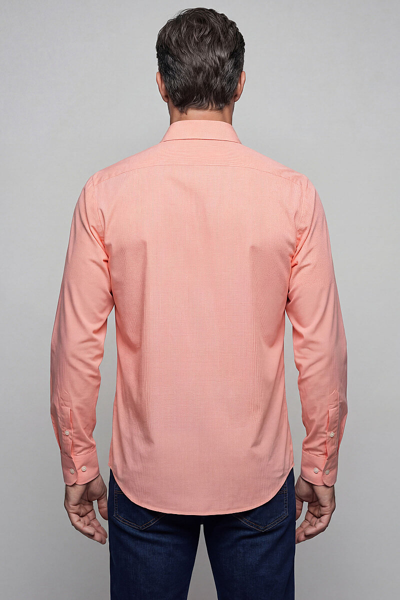 Regular Fit Yazlık Kareli Pamuk Turuncu Erkek Gömlek - 2