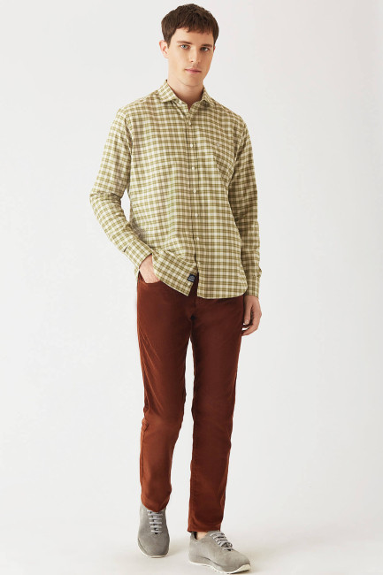 Regular Fit Yeşil Ram Yaka Spor Erkek Gömlek - 4