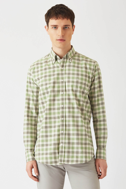 Regular Fit Yeşil Uzun Kollu Spor Erkek Gömlek 