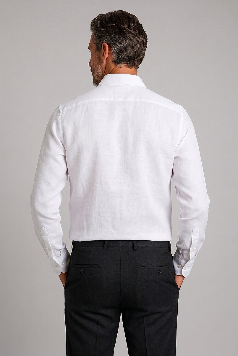 Beyaz Regular Fit Keten Yumuşak Gabardin Gömlek - 2