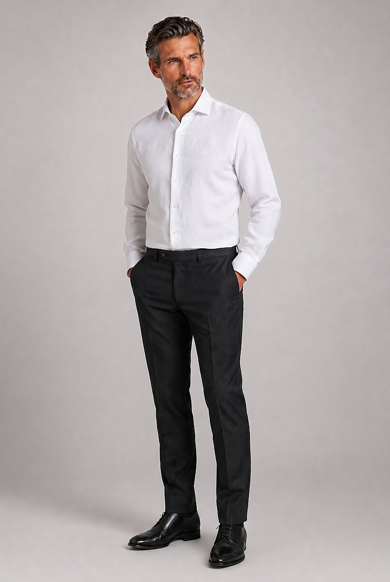 Beyaz Regular Fit Keten Yumuşak Gabardin Gömlek - 1