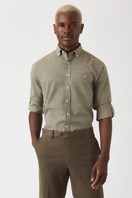 Sarı Pamuk Kareli Spor Gömlek