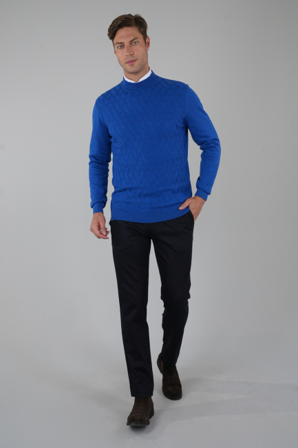 Sax Yarım Balıkçı Ön Jakar Yün Erkek Triko - 5