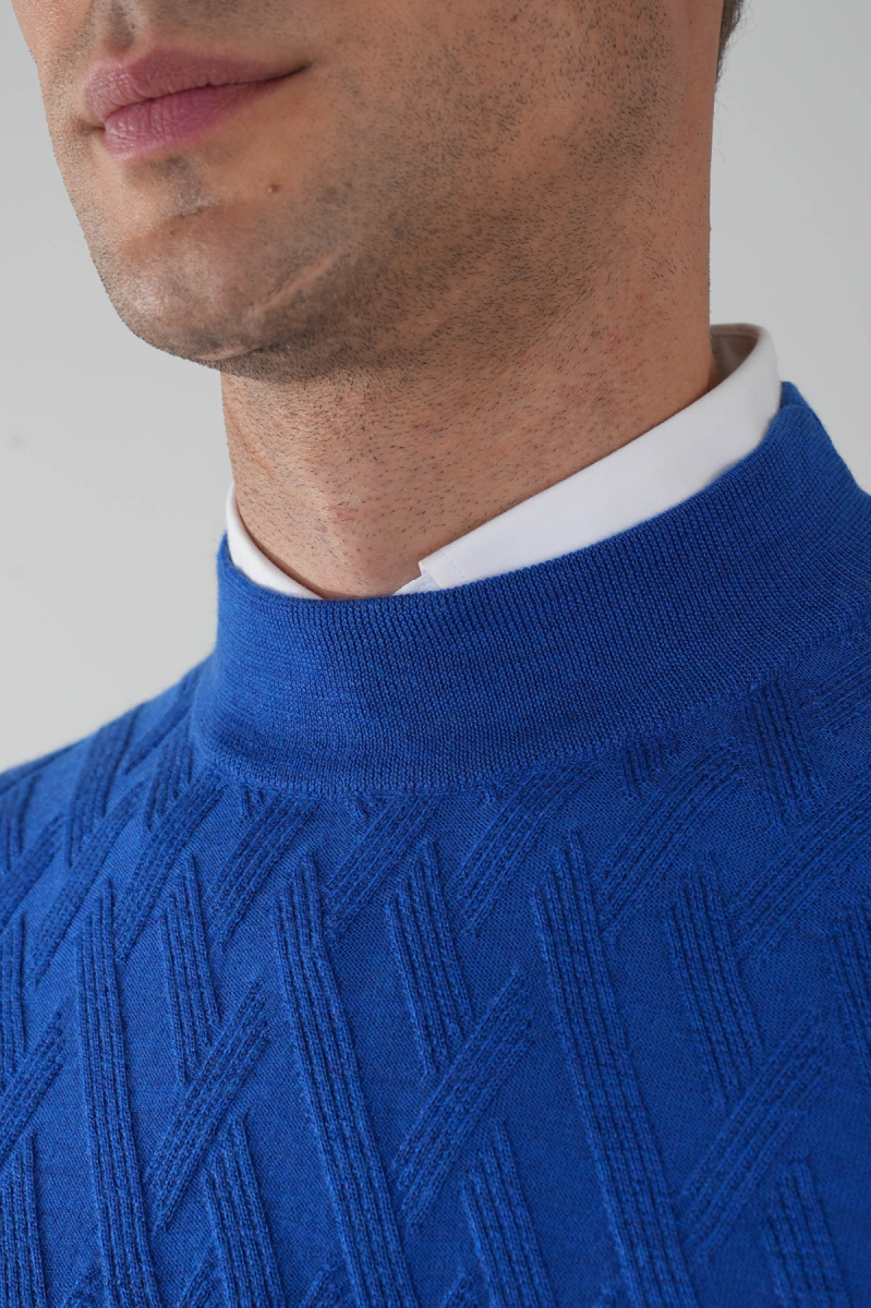 Sax Yarım Balıkçı Ön Jakar Yün Erkek Triko - 3