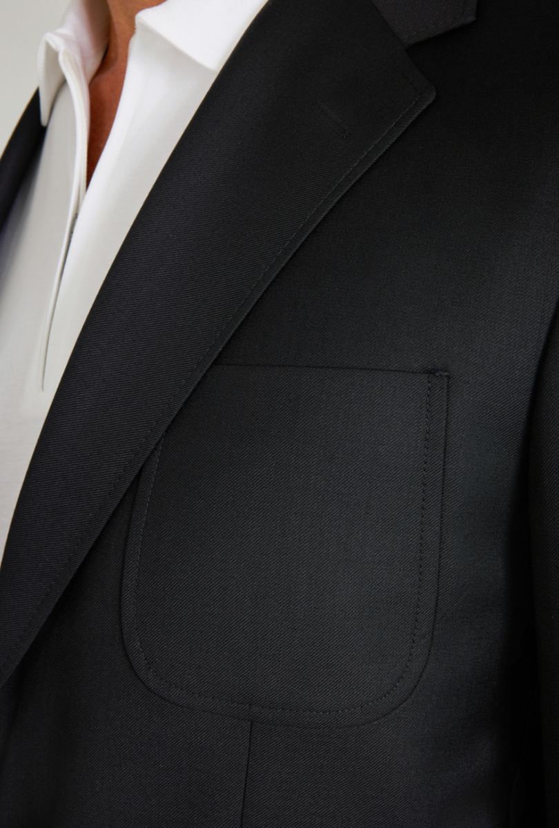 Siyah Comfort Fit İtalyan Yaka Sedef Düğmeli 6 Drop Yün Takım Elbise - 4