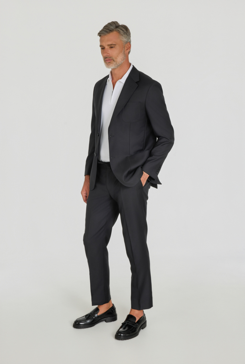 Siyah Comfort Fit İtalyan Yaka Sedef Düğmeli 6 Drop Yün Takım Elbise - 2