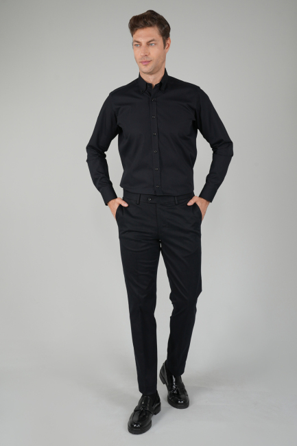 Siyah Doğal Pamuk Pilesiz Spor Pantolon - 5