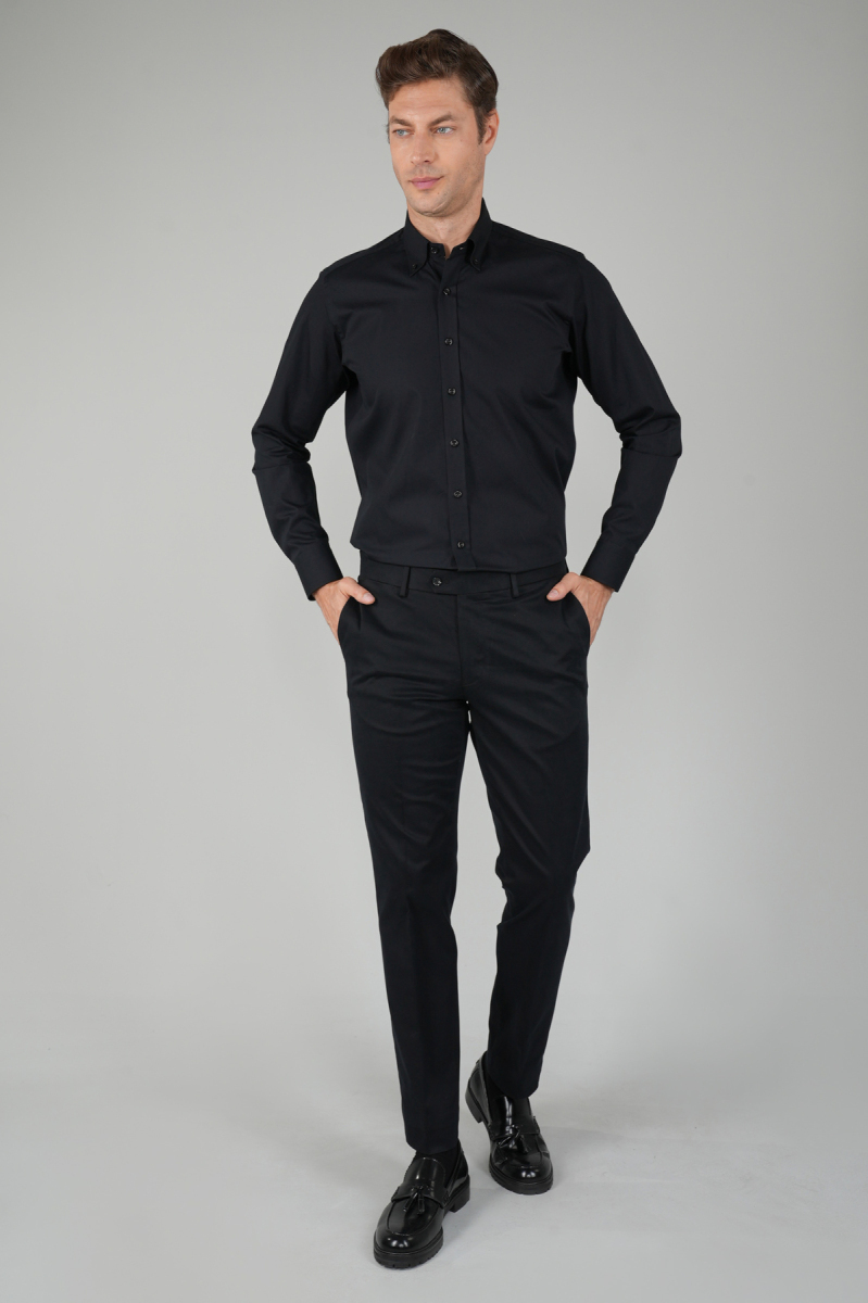 Siyah Doğal Pamuk Pilesiz Spor Pantolon - 5