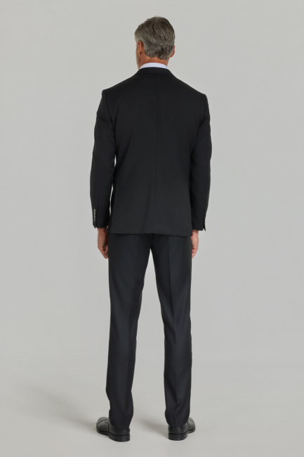 Siyah Dokuma Mono Yaka Çift Yırtmaçlı 6 Drop Yün Klasik Takım Elbise - 7