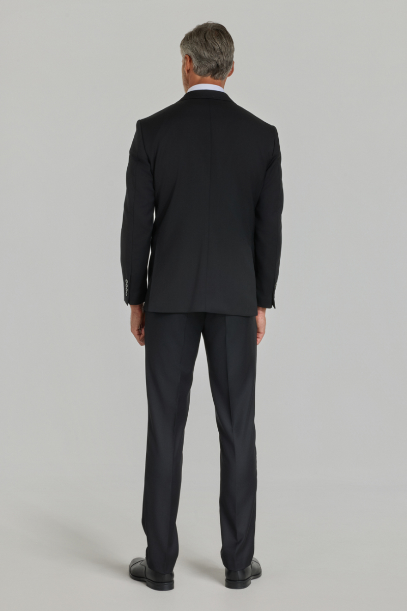 Siyah Dokuma Mono Yaka Çift Yırtmaçlı 6 Drop Yün Klasik Takım Elbise - 7