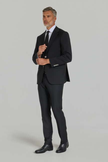 Siyah Dokuma Mono Yaka Çift Yırtmaçlı 6 Drop Yün Klasik Takım Elbise - 5