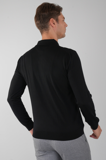 Siyah Düğmeli Polo Yaka Erkek Yün Triko (1)