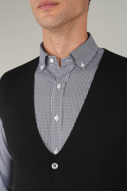 Siyah Düz Triko Yün Erkek Yelek - 4