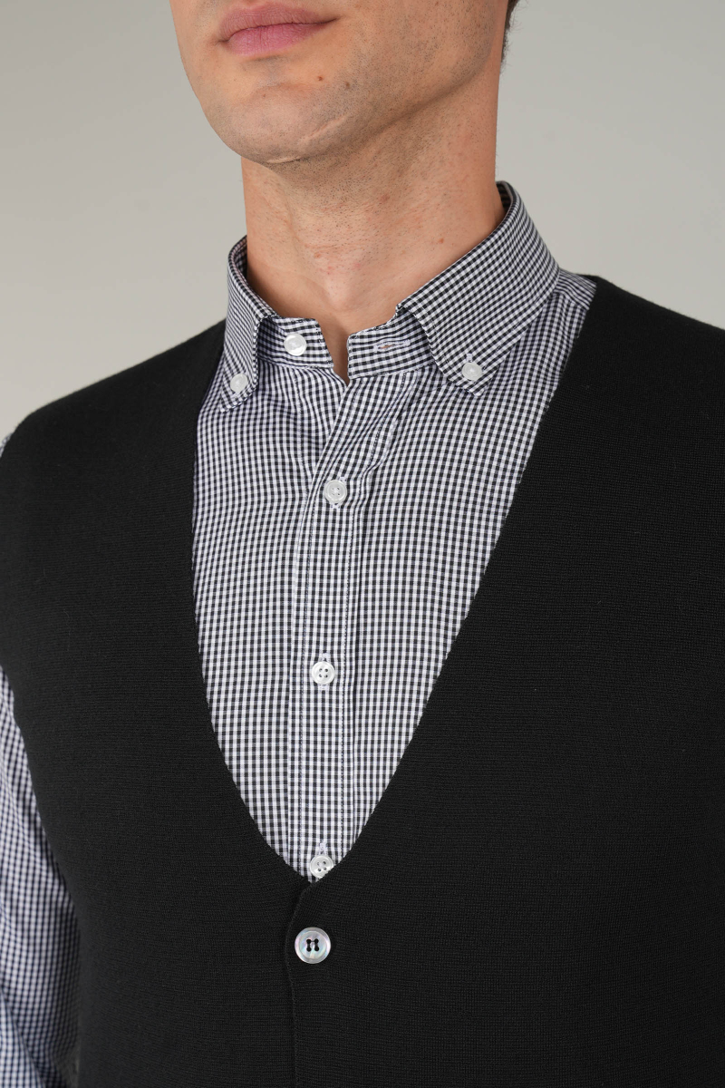 Siyah Düz Triko Yün Erkek Yelek - 4