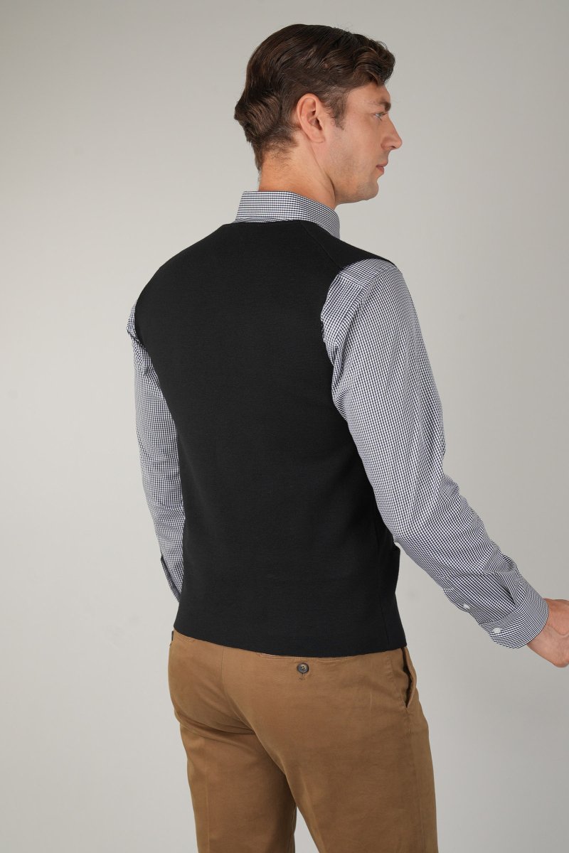 Siyah Düz Triko Yün Erkek Yelek (1)