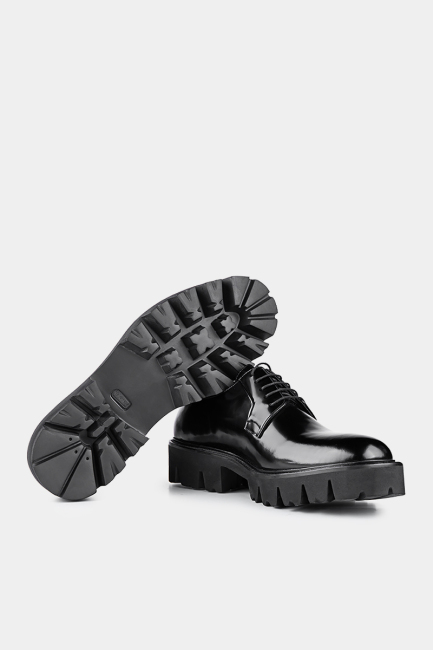 Siyah Kalın Taban Rugan Ayakkabı - 3