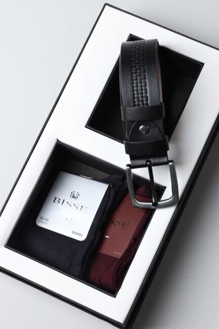 Siyah Kemer & 2'li Çorap Erkek Hediye Seti