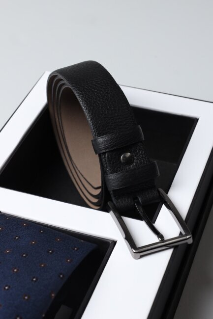 Siyah Kemer & Lacivert Kravat 2'li Erkek Hediye Seti - 3