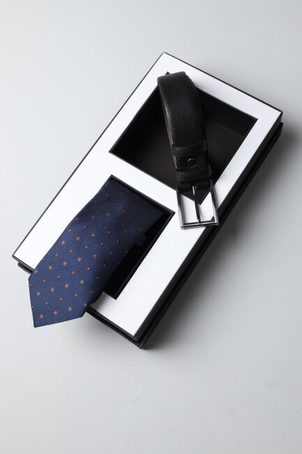 Siyah Kemer & Lacivert Kravat 2'li Erkek Hediye Seti - 1