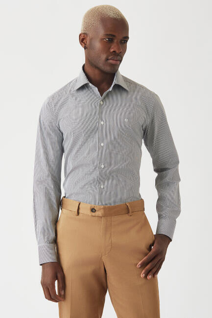 Siyah Klasik Regular Fit Uzun Kollu Erkek Gömlek - 1