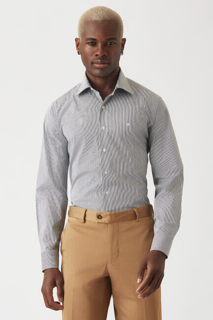 Siyah Klasik Regular Fit Uzun Kollu Erkek Gömlek - 4