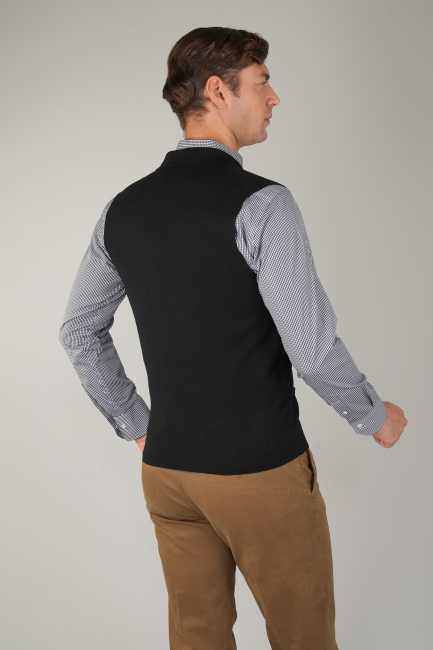 Siyah Kruvaze Yün Erkek Yelek (1)