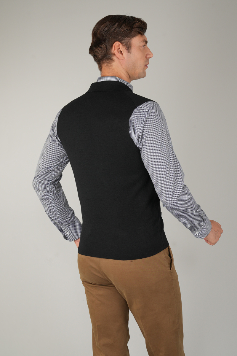 Siyah Kruvaze Yün Erkek Yelek (1)