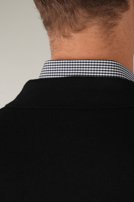 Siyah Kruvaze Yün Erkek Yelek - 5