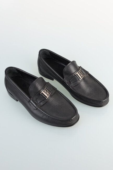 Siyah Metal Tokalı Kösele Erkek Ayakkabı 