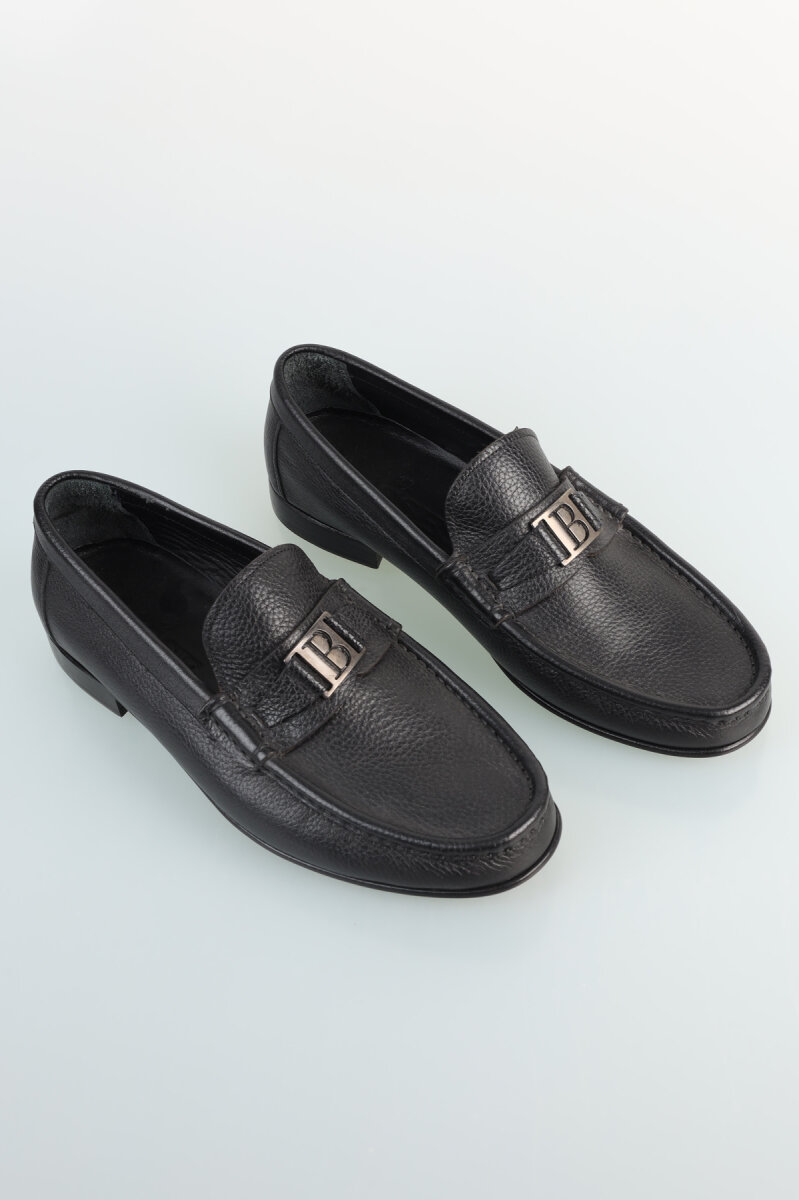 Siyah Metal Tokalı Kösele Erkek Ayakkabı - 1