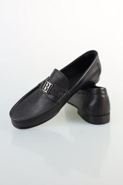 Siyah Metal Tokalı Kösele Erkek Ayakkabı - 4