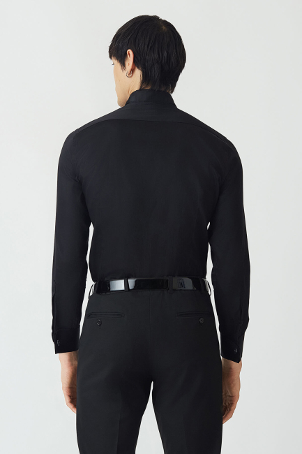 Siyah Pamuk Ata Yaka Slim Fit Erkek Gömlek - 2