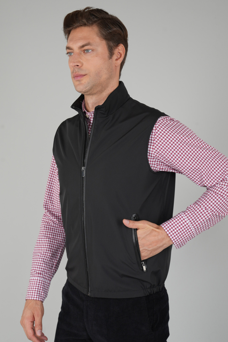 Siyah Polo Yaka Cepli Kışlık Erkek Yelek