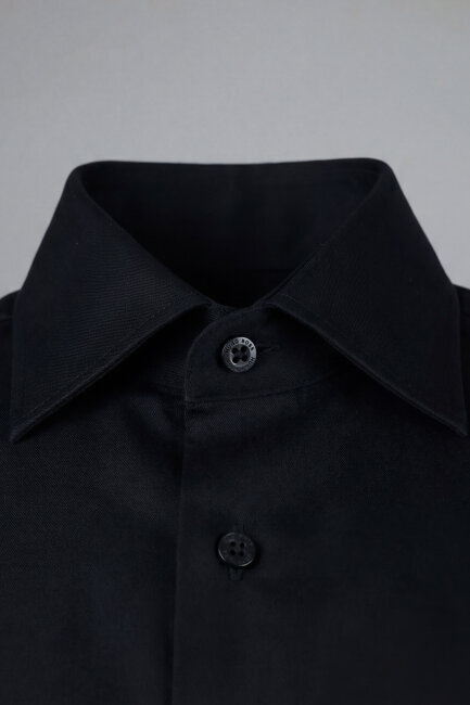 Siyah Uzun Kol Klasik Yaka Cepsiz Erkek Gömlek   - 6