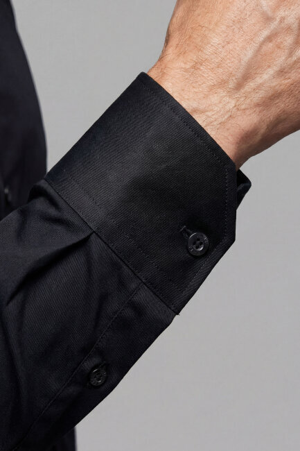 Siyah Uzun Kol Klasik Yaka Cepsiz Erkek Gömlek   - 5