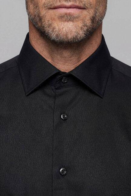Siyah Uzun Kol Klasik Yaka Cepsiz Erkek Gömlek   - 3