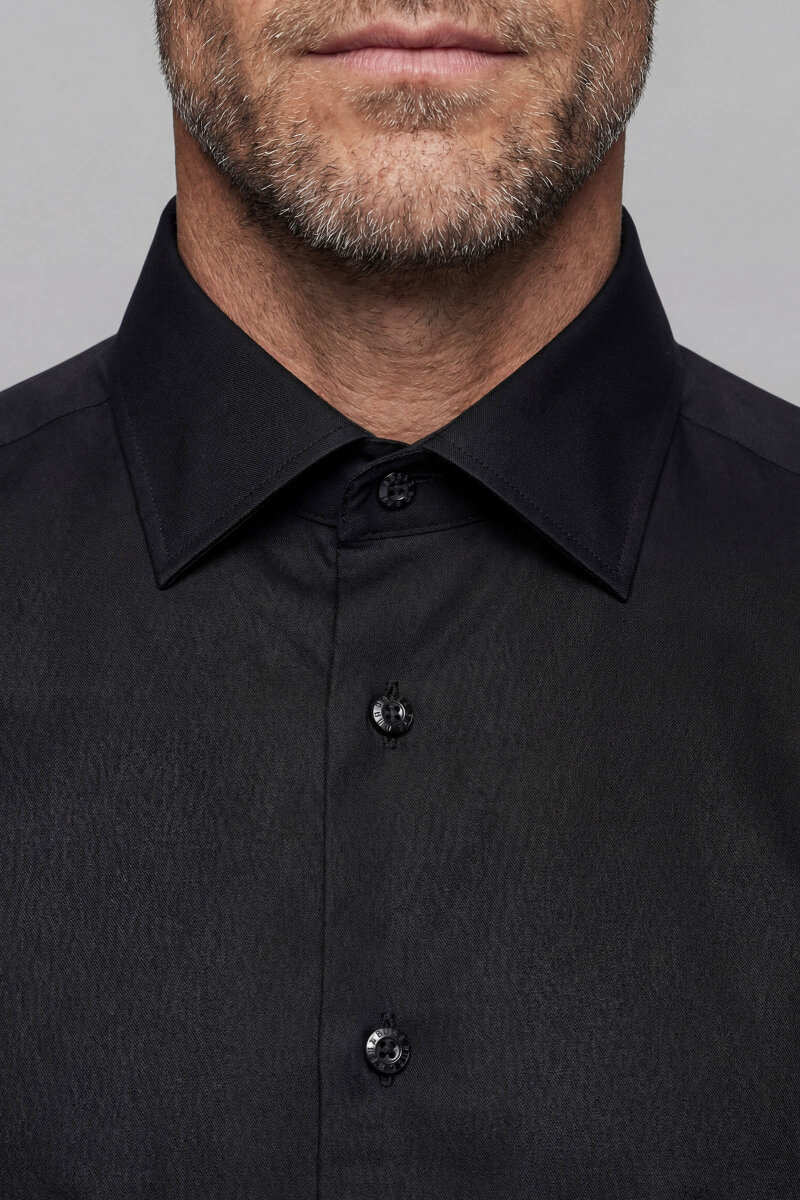 Siyah Uzun Kol Klasik Yaka Cepsiz Erkek Gömlek   - 3