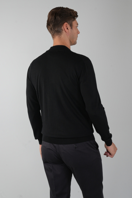 Siyah Yarım Balıkçı Yaka Fermuar Detaylı Jakarlı Erkek Triko - 2