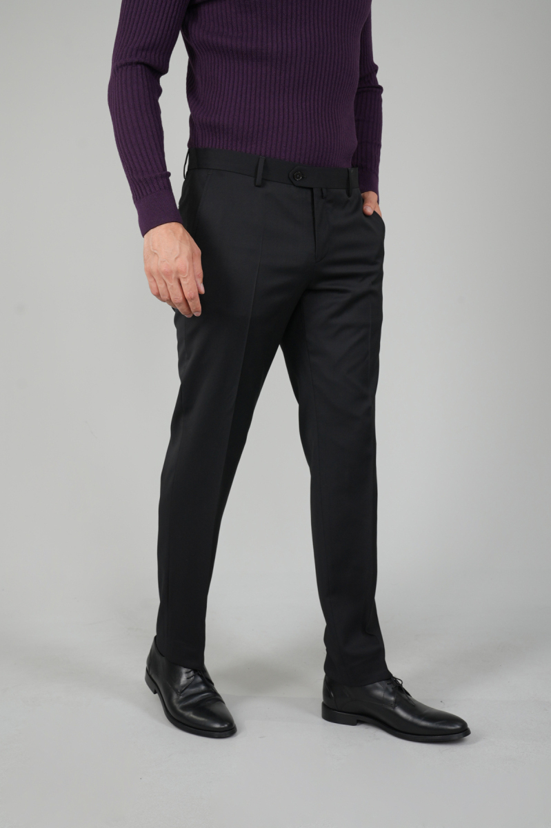 Siyah Yün Dokuma Erkek Klasik Pantolon