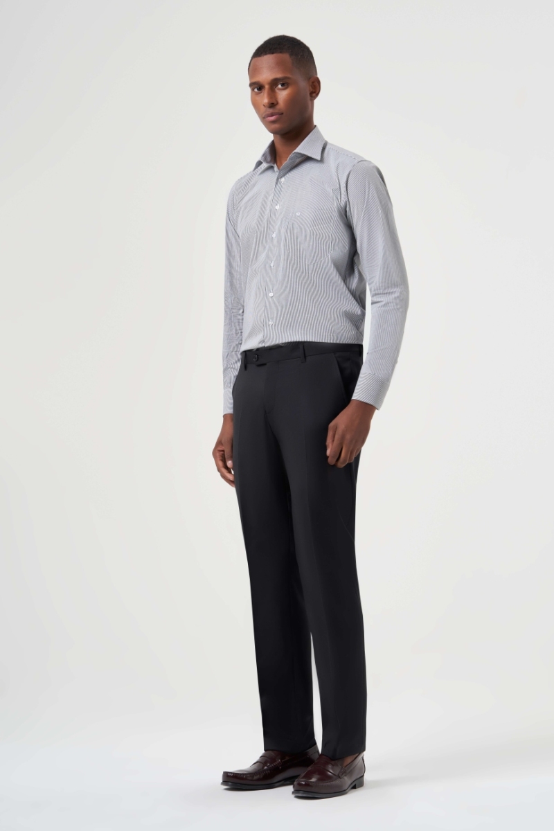 Siyah Yün Dokuma Klasik Erkek Pantolon - 6